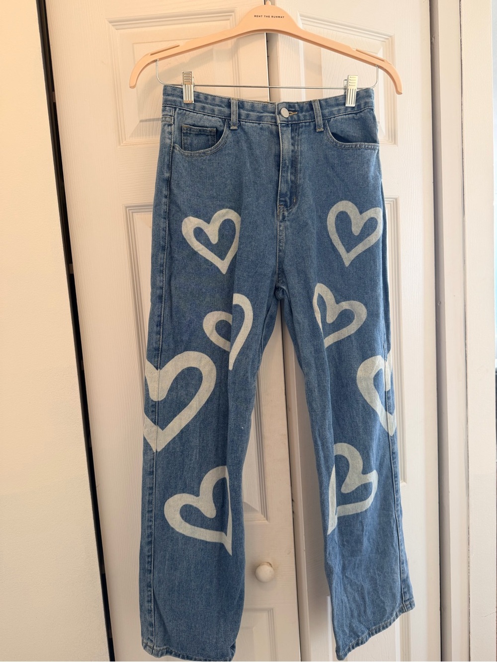 Cider Blue Denim Wide-Leg Jeans with White Heart Print